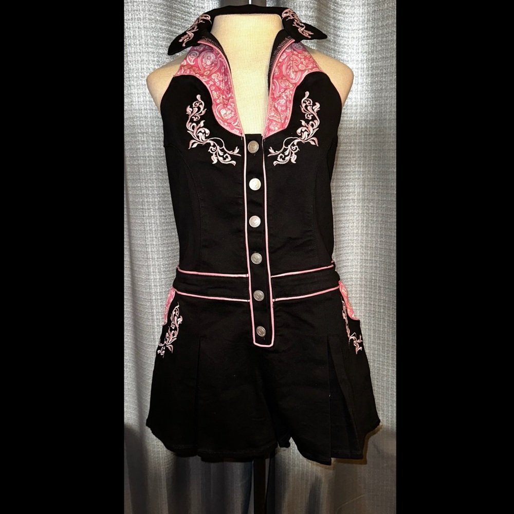 Sugar Thrillz Dolls Kill ‘RODEO RENDEZVOUS’ Black Denim Romper L NWT